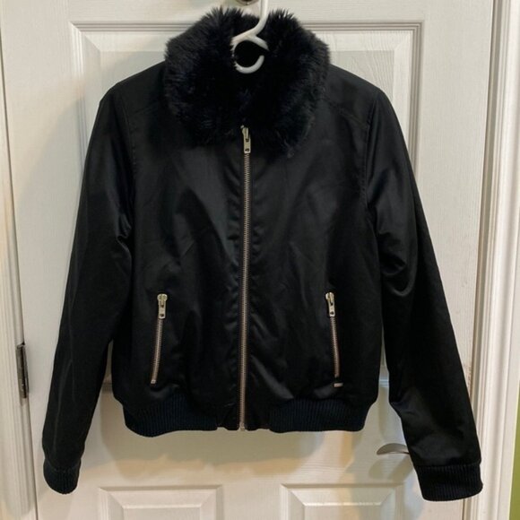 Obey Faux Fur Jacket Full Zipper BLACK Propaganda Women’s Size Medium - Picture 1 of 10